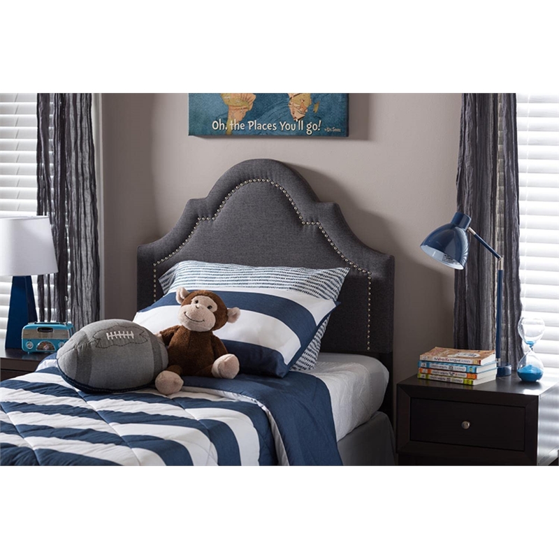 Rita Upholstered Twin Headboard in Dark Gray