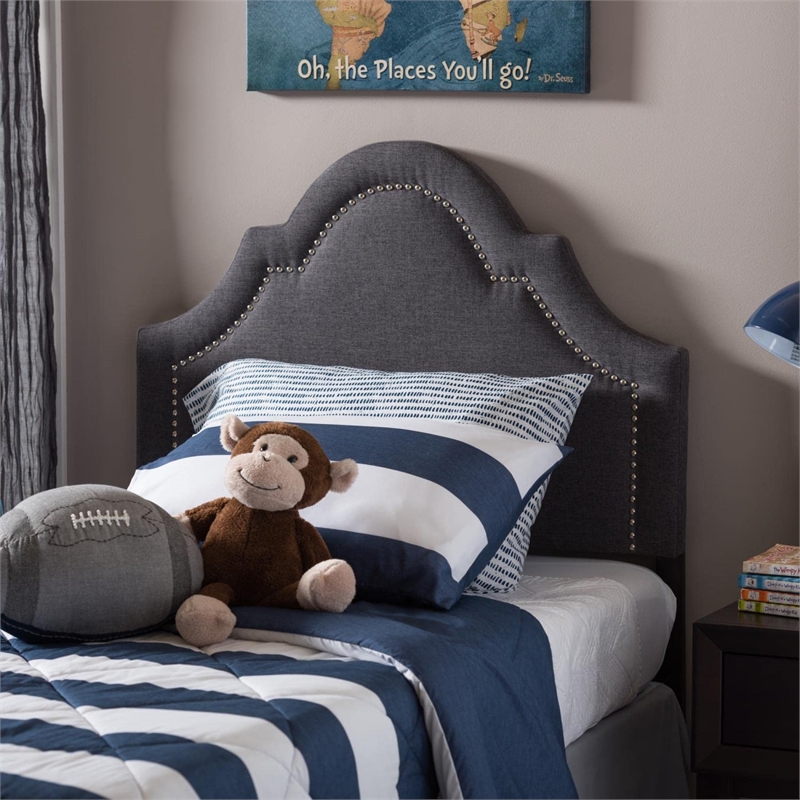 Rita Upholstered Twin Headboard in Dark Gray