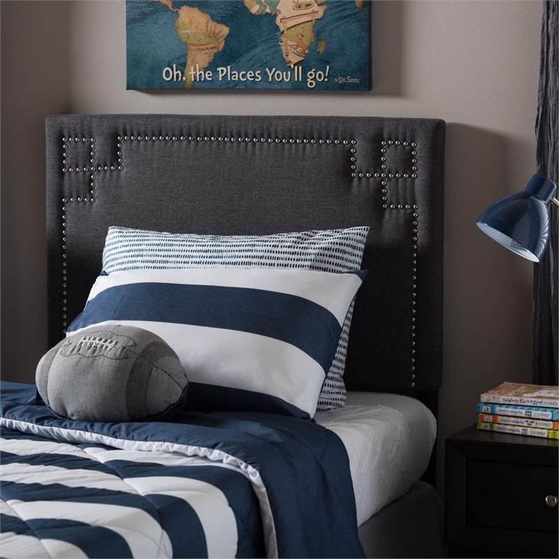 Geneva Upholstered Twin Headboard in Dark Gray