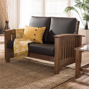 Charlotte Faux Leather Loveseat in Dark Brown