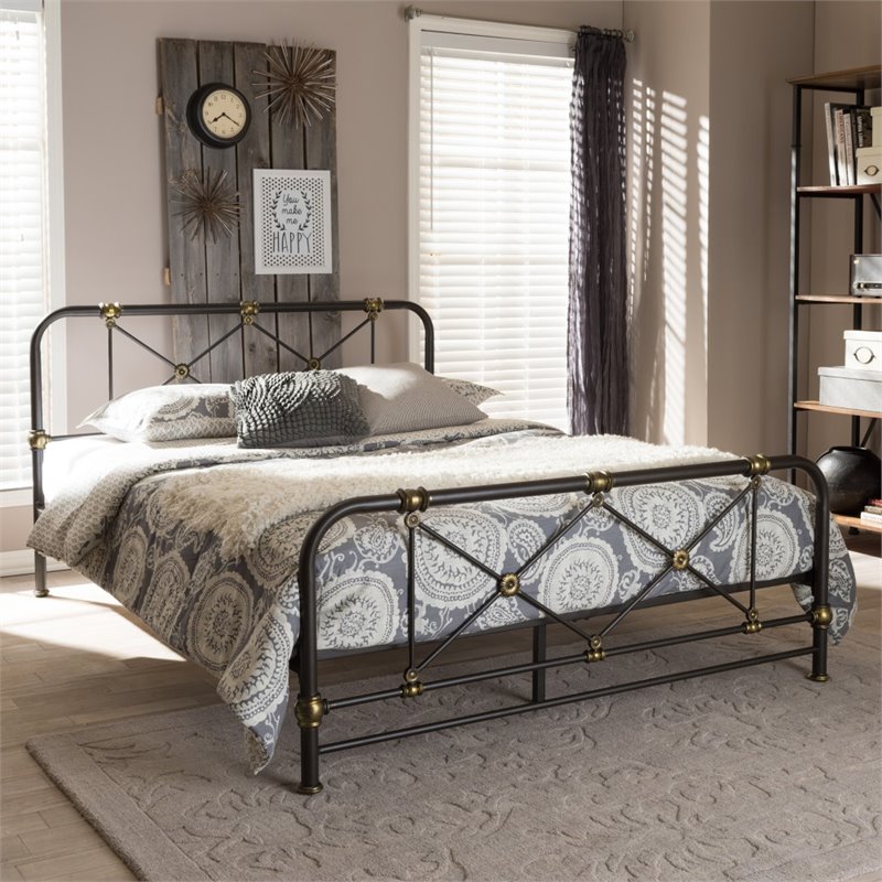 Beatrice Queen Metal Platform Bed in Antique Bronze TSBeatriceBlack