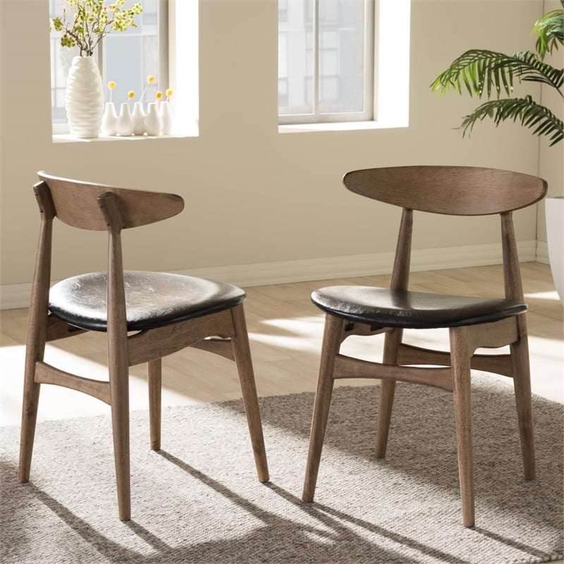 Edna Faux Leather Dining Chair in Black (Set of 2)