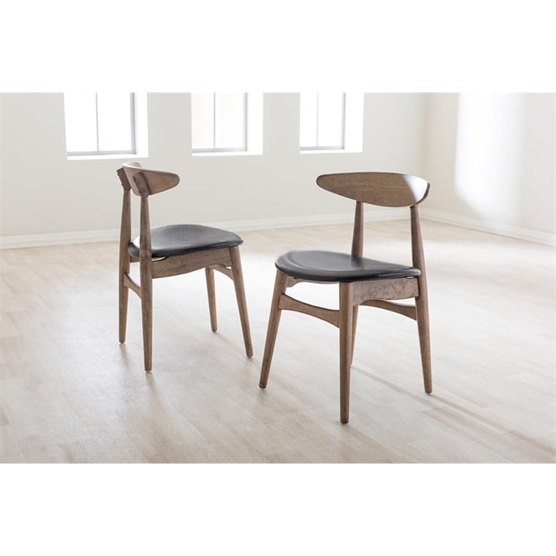 Edna Faux Leather Dining Chair in Black (Set of 2)