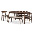 Flora 6 Piece Wood Dining Set in Medium Brown