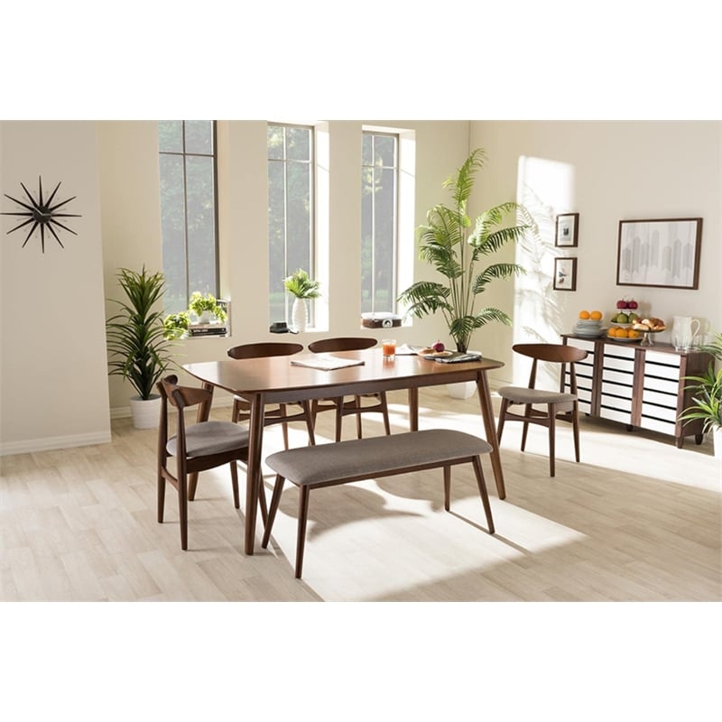 Flora 6 Piece Wood Dining Set in Medium Brown