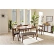 Flora 6 Piece Wood Dining Set in Medium Brown