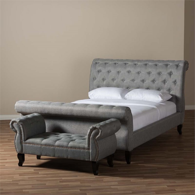 Baxton Studio Antoinette Tufted King Sleigh Platform Bed in Gray