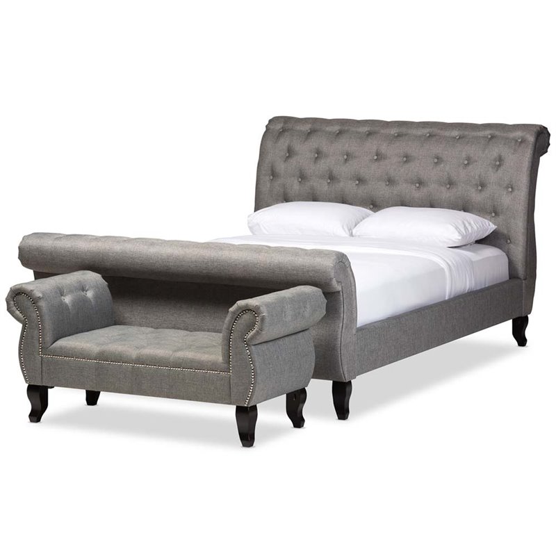 Baxton Studio Antoinette Tufted King Sleigh Platform Bed in Gray