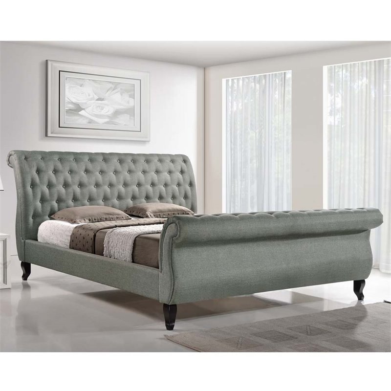 Baxton Studio Antoinette Tufted King Sleigh Platform Bed in Gray