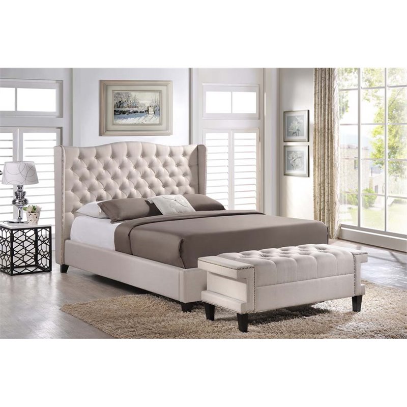 Baxton Studio Norwich Tufted Queen Panel Platform Bed in Light Beige