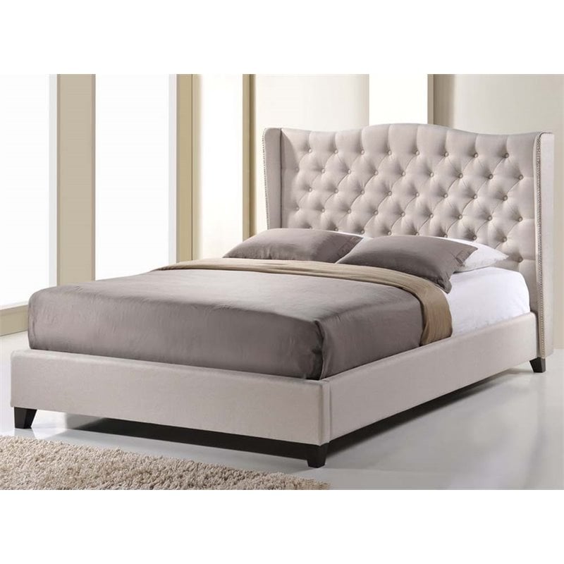 Baxton Studio Norwich Tufted King Panel Platform Bed in Light Beige