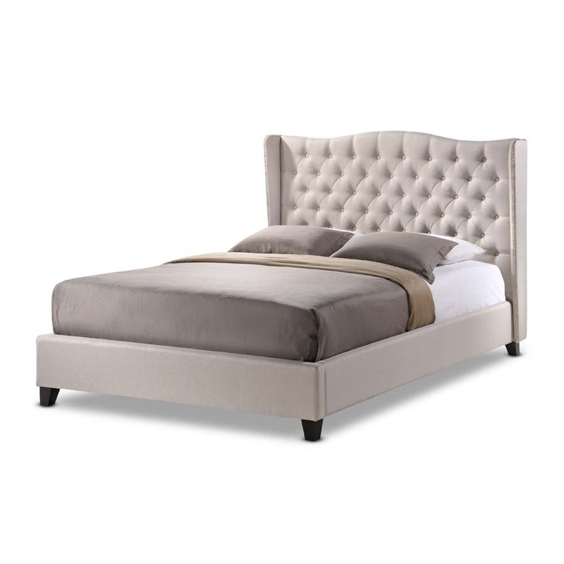 Baxton Studio Norwich Tufted King Panel Platform Bed in Light Beige