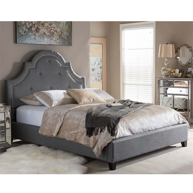 Baxton Studio Colchester Upholstered King Panel Platform Bed in Gray