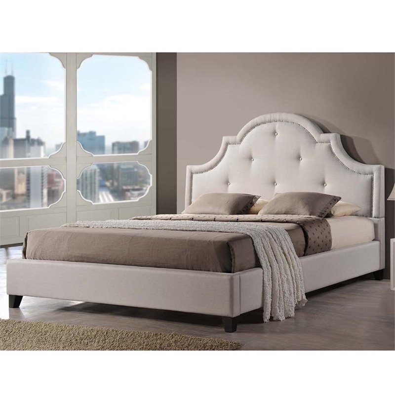 Baxton Studio Colchester Upholstered King Panel Platform Bed In Beige ...