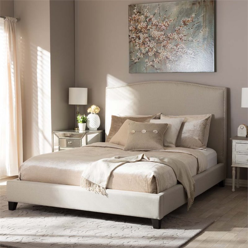 Baxton Studio Aisling Upholstered King Panel Platform Bed in Beige