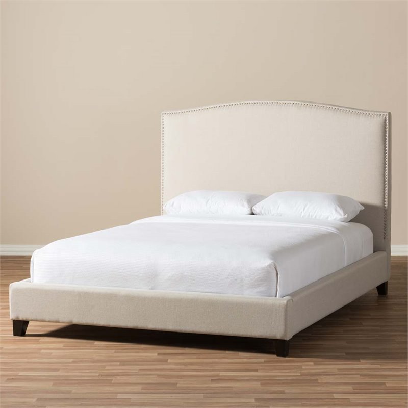 Baxton Studio Aisling Upholstered King Panel Platform Bed in Beige