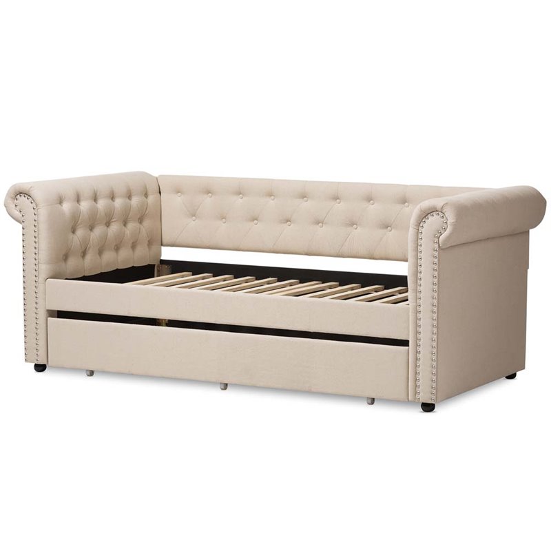 Baxton Studio Mabelle Fabric Daybed with Trundle in Light Beige