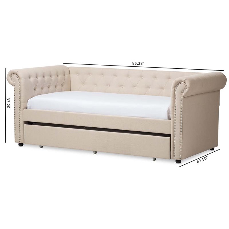 Baxton Studio Mabelle Fabric Daybed with Trundle in Light Beige
