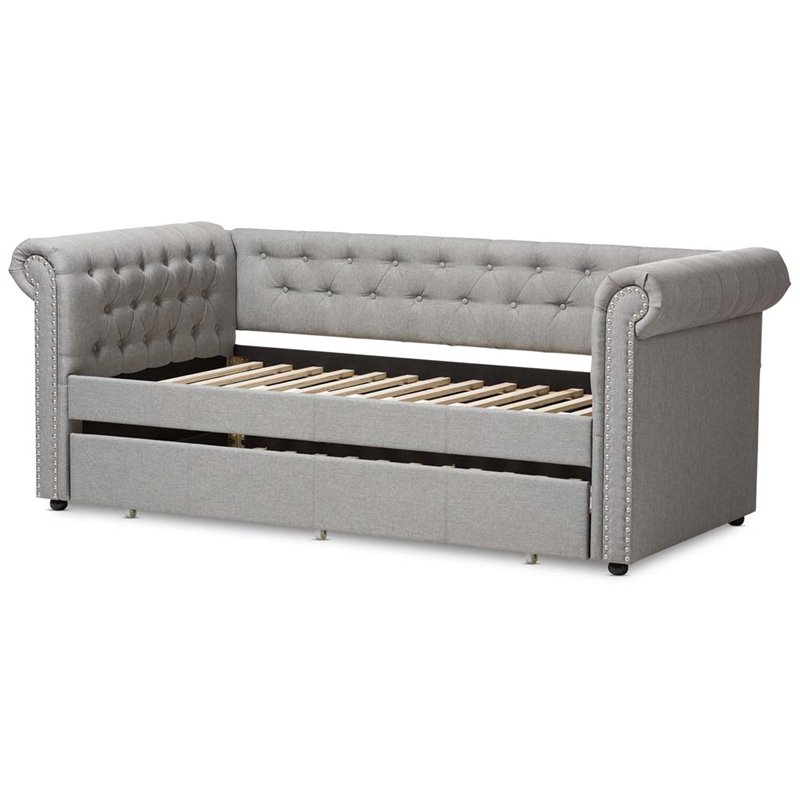 Baxton Studio Mabelle Fabric Daybed with Trundle in Gray