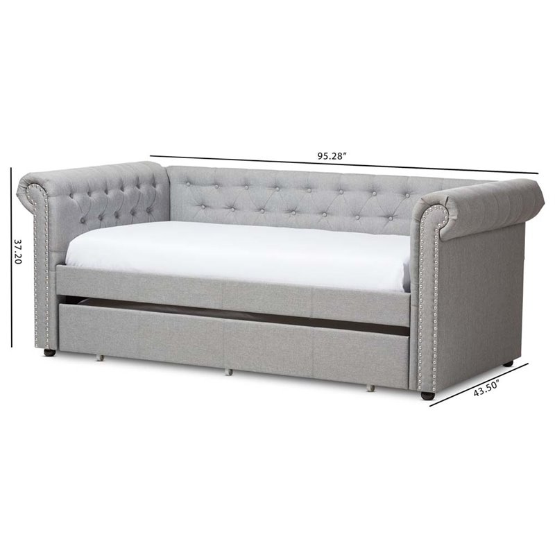 Baxton Studio Mabelle Fabric Daybed with Trundle in Gray
