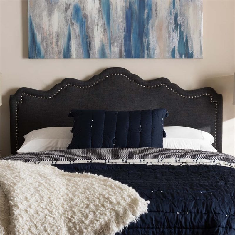 Baxton Studio Nadeen Fabric Upholstered King Headboard in Dark Gray