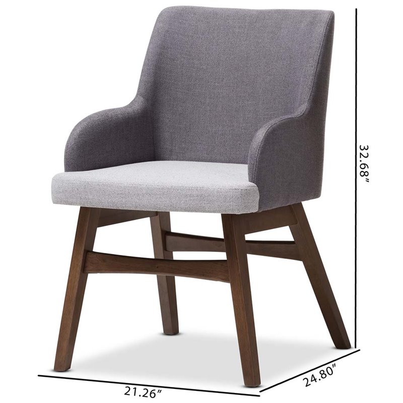 Baxton Studio Monte Dining Arm Chair in Gray and Walnut (Set of 2)