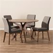 Baxton Studio Kimberly 5 Piece Round Dining Set in Gravel and Walnut