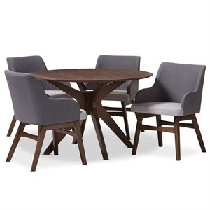 Baxton Studio Monte 5 Piece Round Dining Set in Gray and Walnut