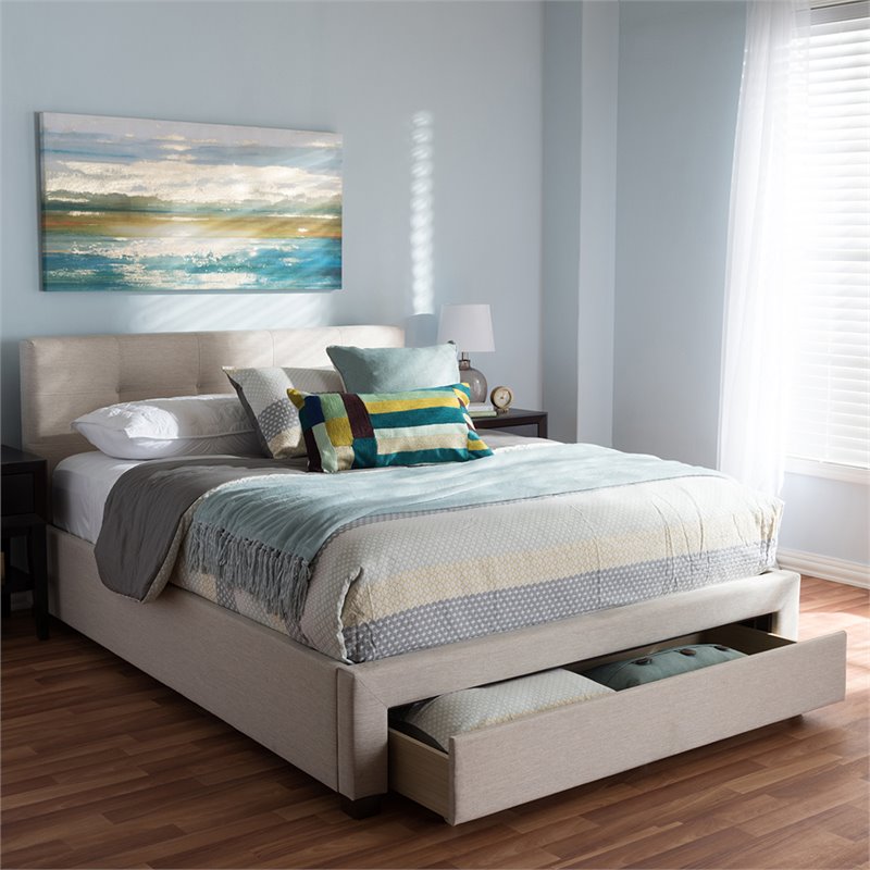 Baxton Studio Brandy Upholstered Queen Storage Platform Bed in Beige