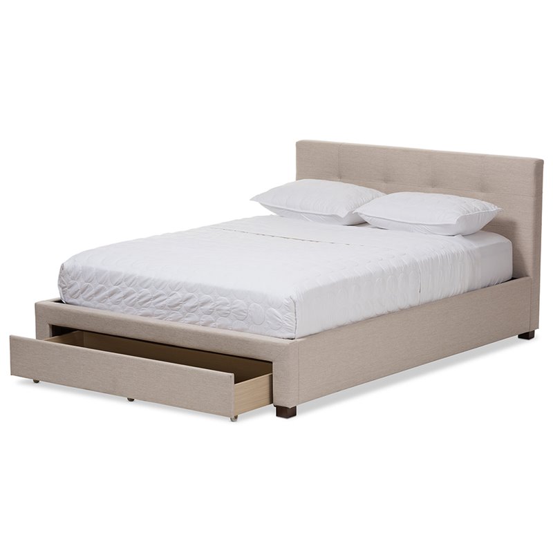 Baxton Studio Brandy Upholstered Queen Storage Platform Bed in Beige
