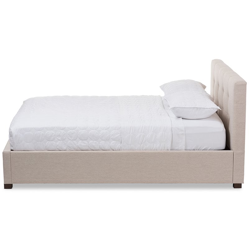 Baxton Studio Brandy Upholstered Queen Storage Platform Bed in Beige