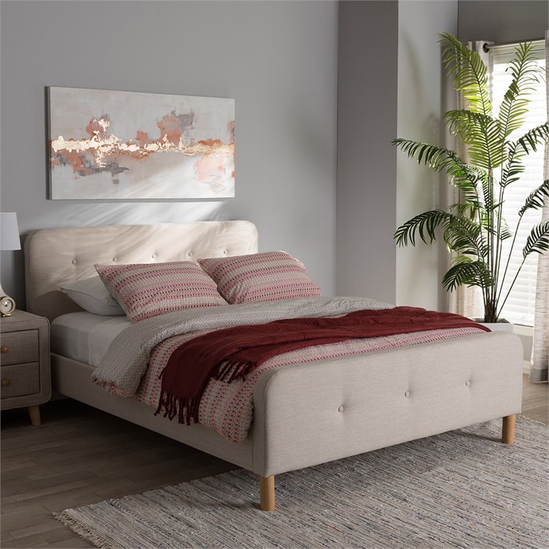 Baxton Studio Samson Upholstered Full Platform Bed in Light Beige