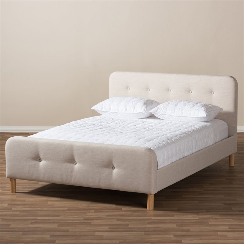 Baxton Studio Samson Upholstered Full Platform Bed in Light Beige