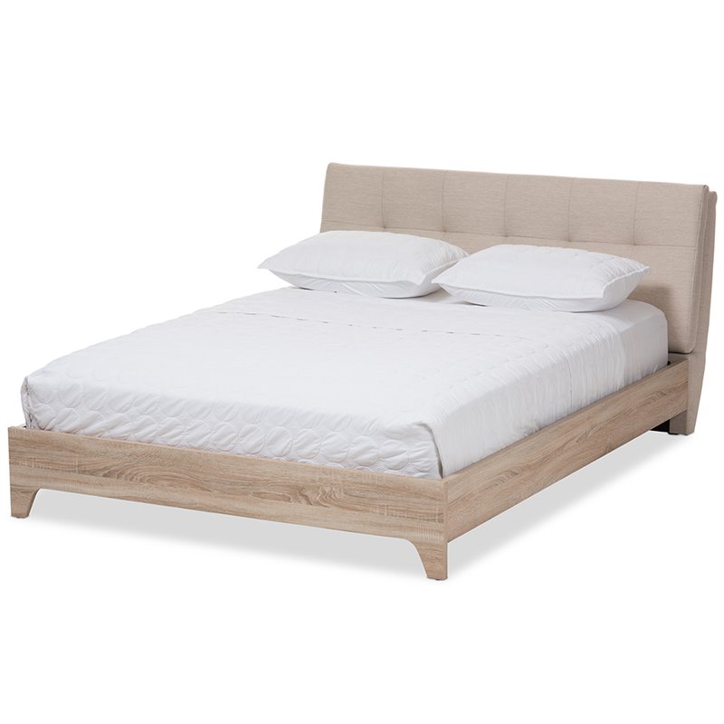 Baxton Studio Adelia Queen Platform Bed In Light Beige And Natural Cf8821 Light Beige Natural Queen