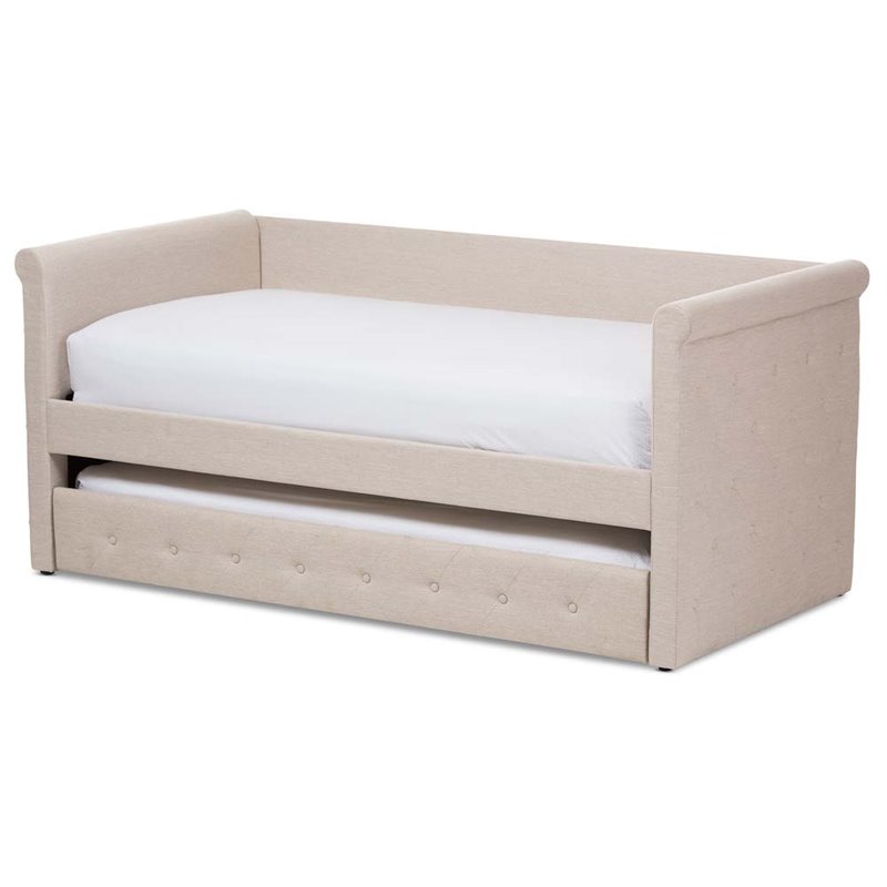 Baxton Studio Alena Fabric Daybed with Trundle in Light Beige