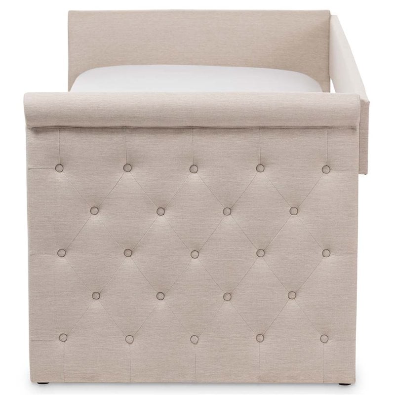 Baxton Studio Alena Fabric Daybed with Trundle in Light Beige