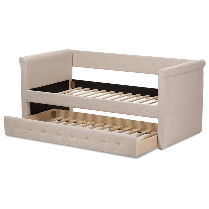 Baxton Studio Alena Fabric Daybed with Trundle in Light Beige