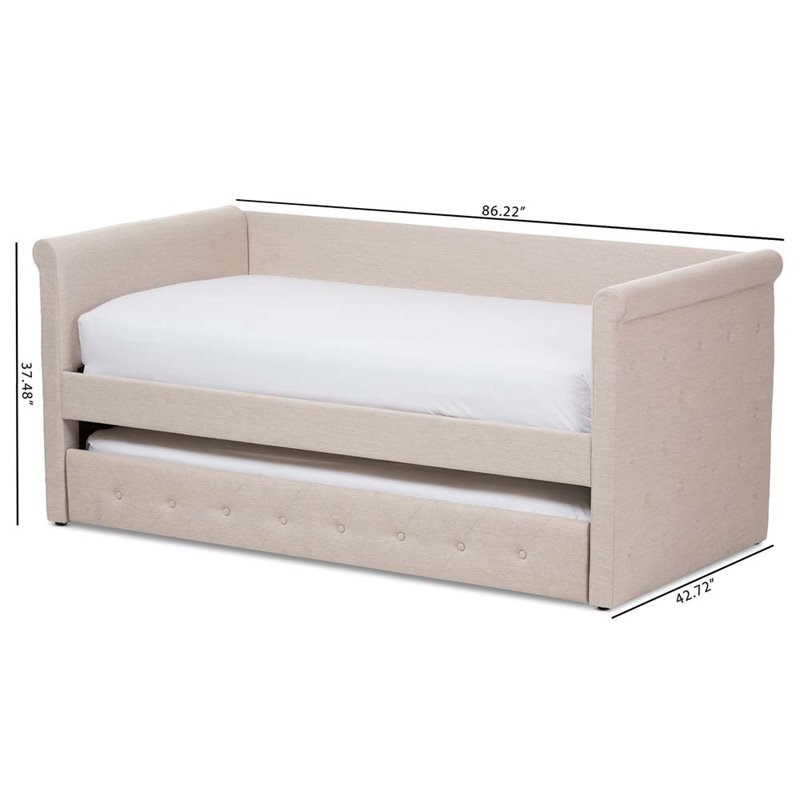 Baxton Studio Alena Fabric Daybed with Trundle in Light Beige