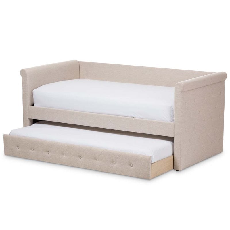 Baxton Studio Alena Fabric Daybed with Trundle in Light Beige