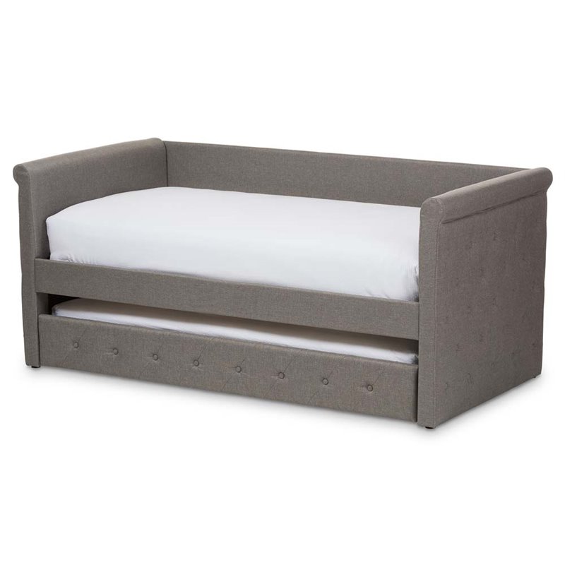 Baxton Studio Alena Fabric Daybed with Trundle in Light Gray