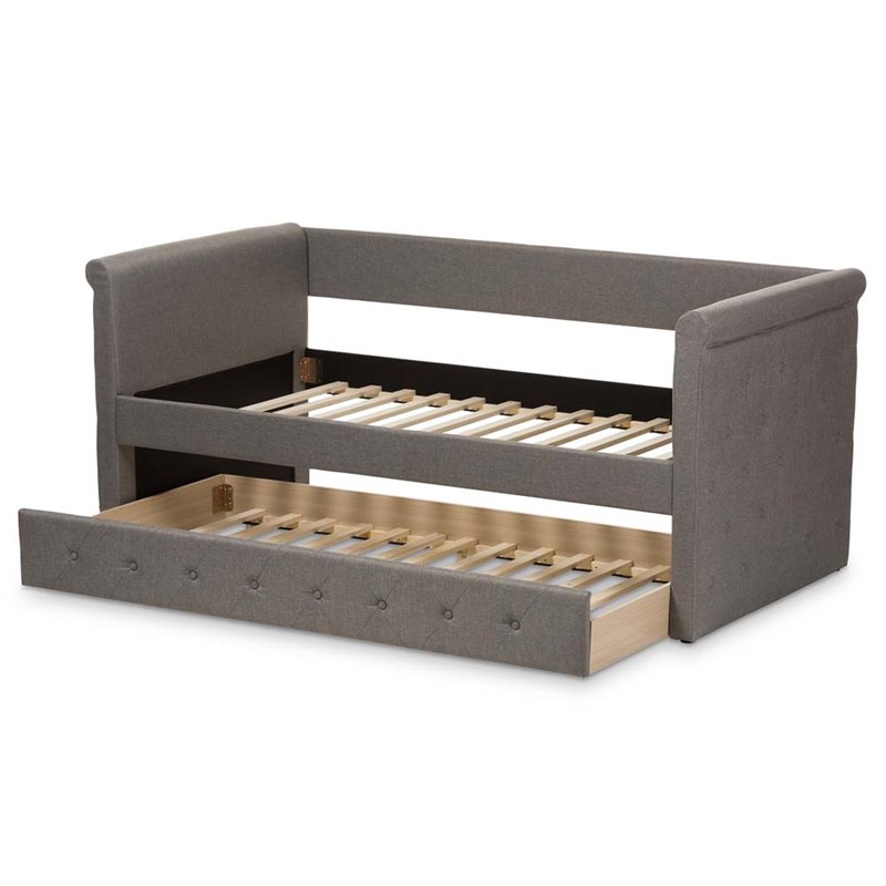 Baxton Studio Alena Fabric Daybed with Trundle in Light Gray