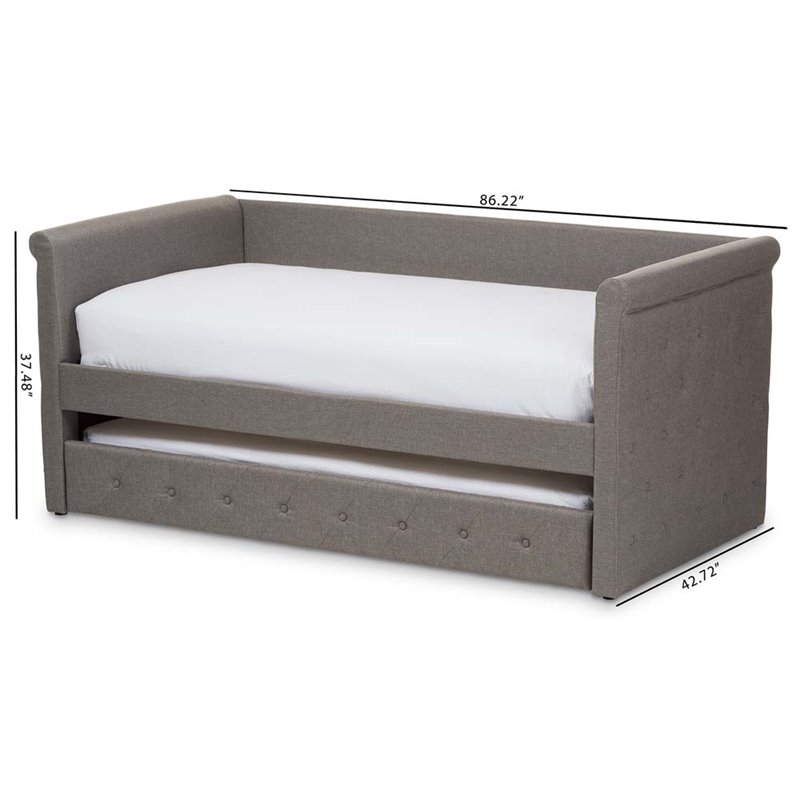 Baxton Studio Alena Fabric Daybed with Trundle in Light Gray