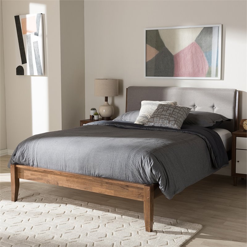 Baxton Studio Leyton Queen Platform Bed in Light Gray and Walnut Brown