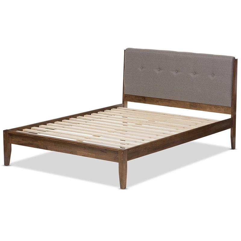 Baxton Studio Leyton Queen Platform Bed in Light Gray and Walnut Brown
