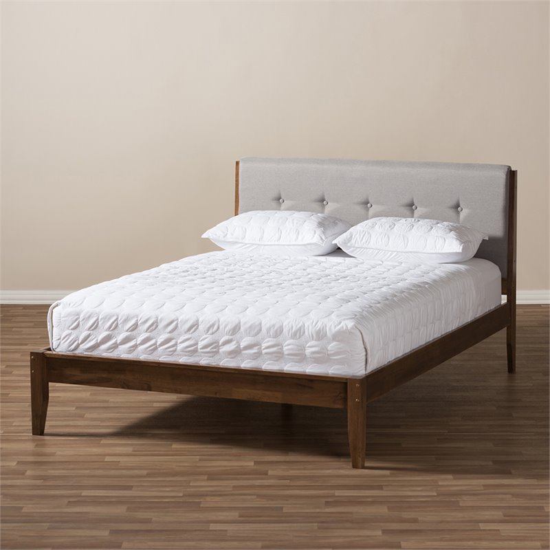 Baxton Studio Leyton Queen Platform Bed in Light Gray and Walnut Brown