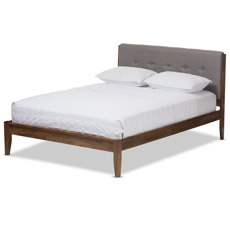 Baxton Studio Leyton Queen Platform Bed in Light Gray and Walnut Brown