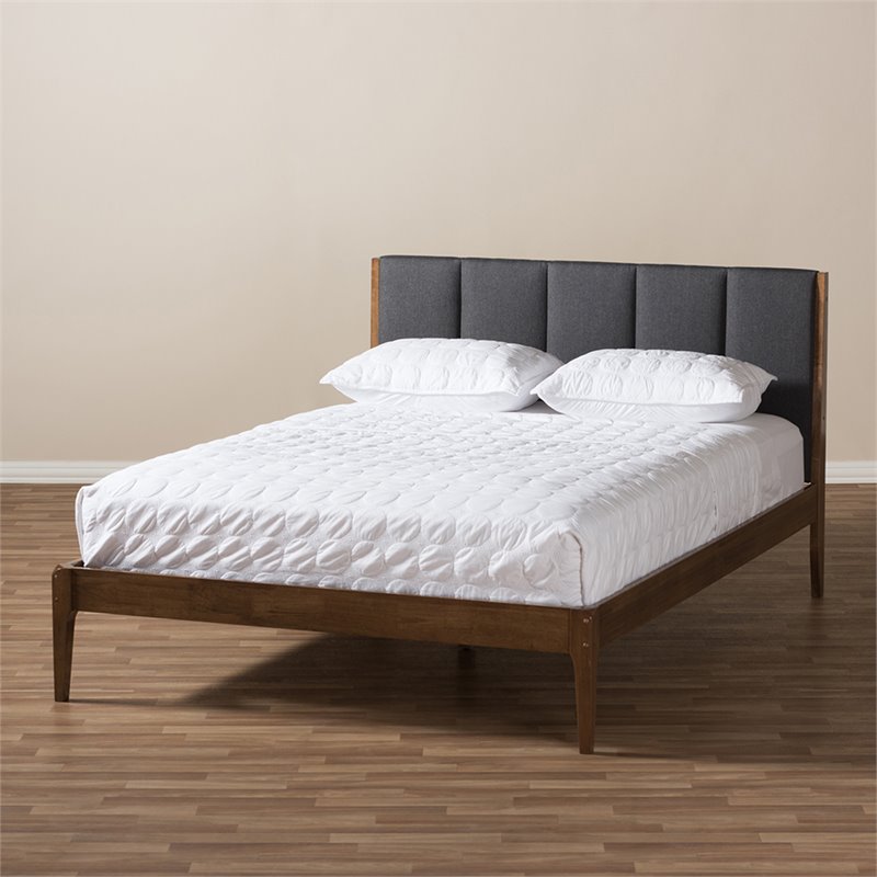Baxton Studio Ember Queen Platform Bed in Gray and Walnut Brown