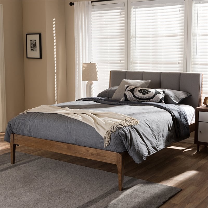 Baxton Studio Ember Queen Platform Bed in Light Gray and Walnut Brown