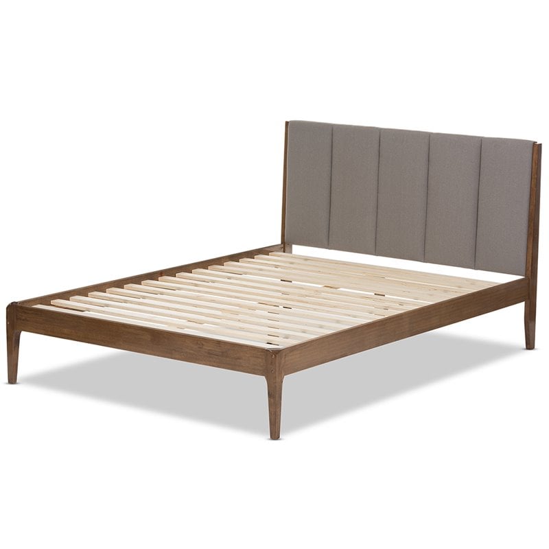 Baxton Studio Ember Queen Platform Bed in Light Gray and Walnut Brown