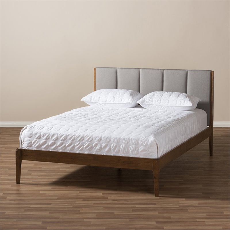 Baxton Studio Ember Queen Platform Bed in Light Gray and Walnut Brown